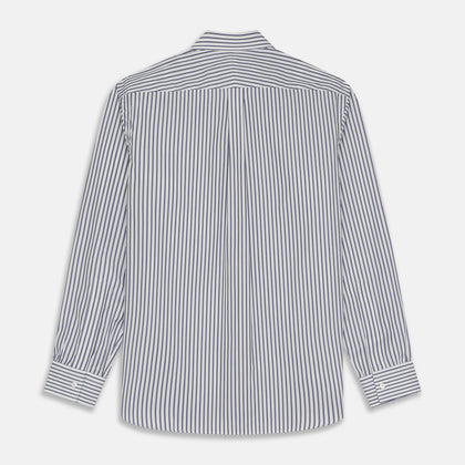 Navy Stripe Weekend Fit Shirt with Derby Collar and 1-Button Cuffs Image 3