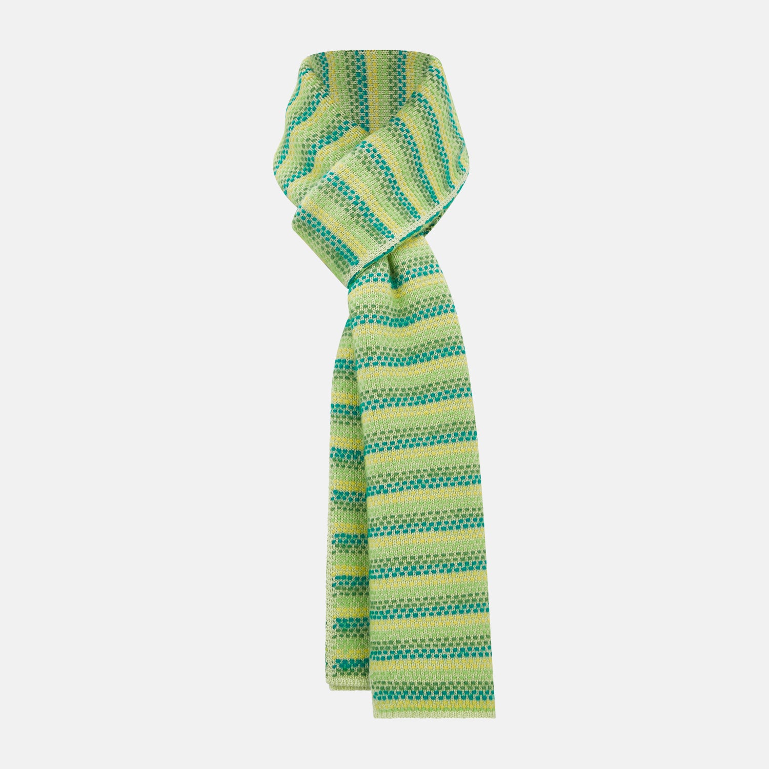 View 1 of product Green, Yellow and Teal Rib-Jacquard Cashmere Knitted Scarf
