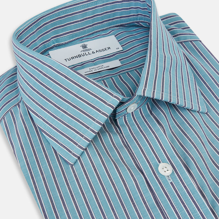 Turquoise Ticking Stripe Mayfair Shirt Image 1