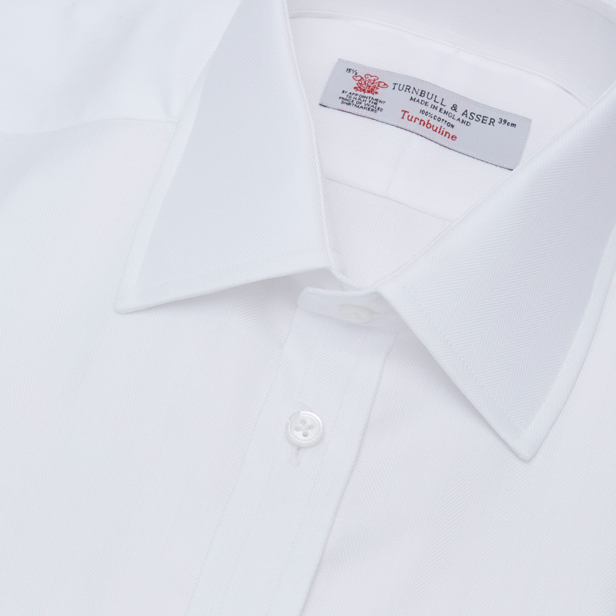 View 2 of product White Herringbone Superfine Cotton Shirt with T&A Collar and 3-Button Cuffs