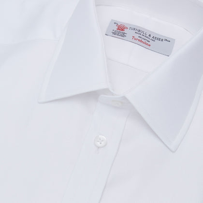 White Herringbone Superfine Cotton Shirt with T&A Collar and 3-Button Cuffs