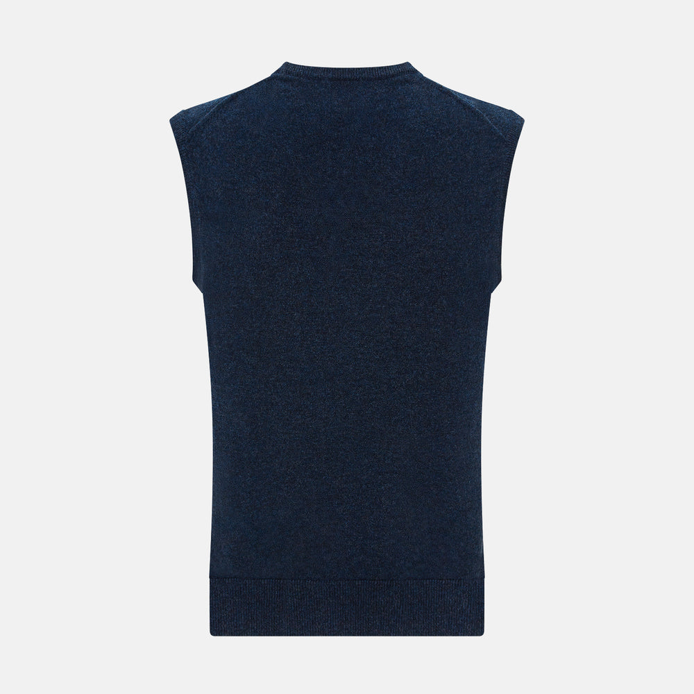 Navy Melange V-neck Cashmere Vest