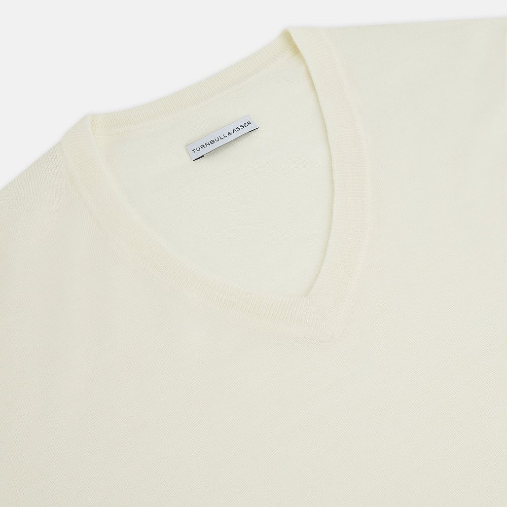 White Fine Merino V-Neck Jumper