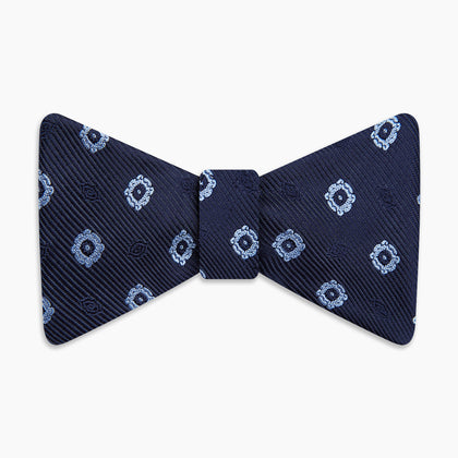 Navy and Sky Blue Motif Silk Bow Tie Image 3