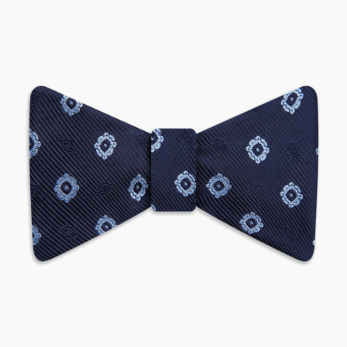 Navy and Sky Blue Motif Silk Bow Tie Image 3
