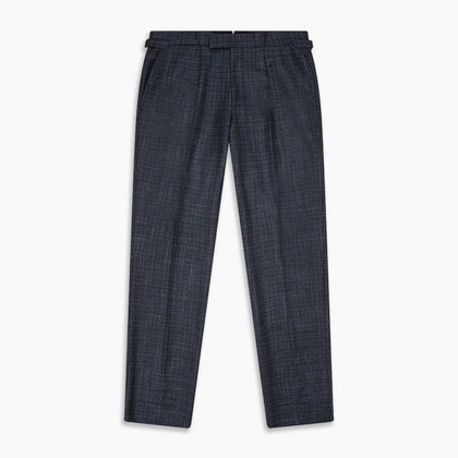 Navy Check Wool and Cashmere Blend Wilson Trousers Image 3