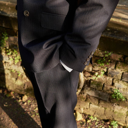 Navy Wool Pinstripe Double-Breasted Jacket Image 2