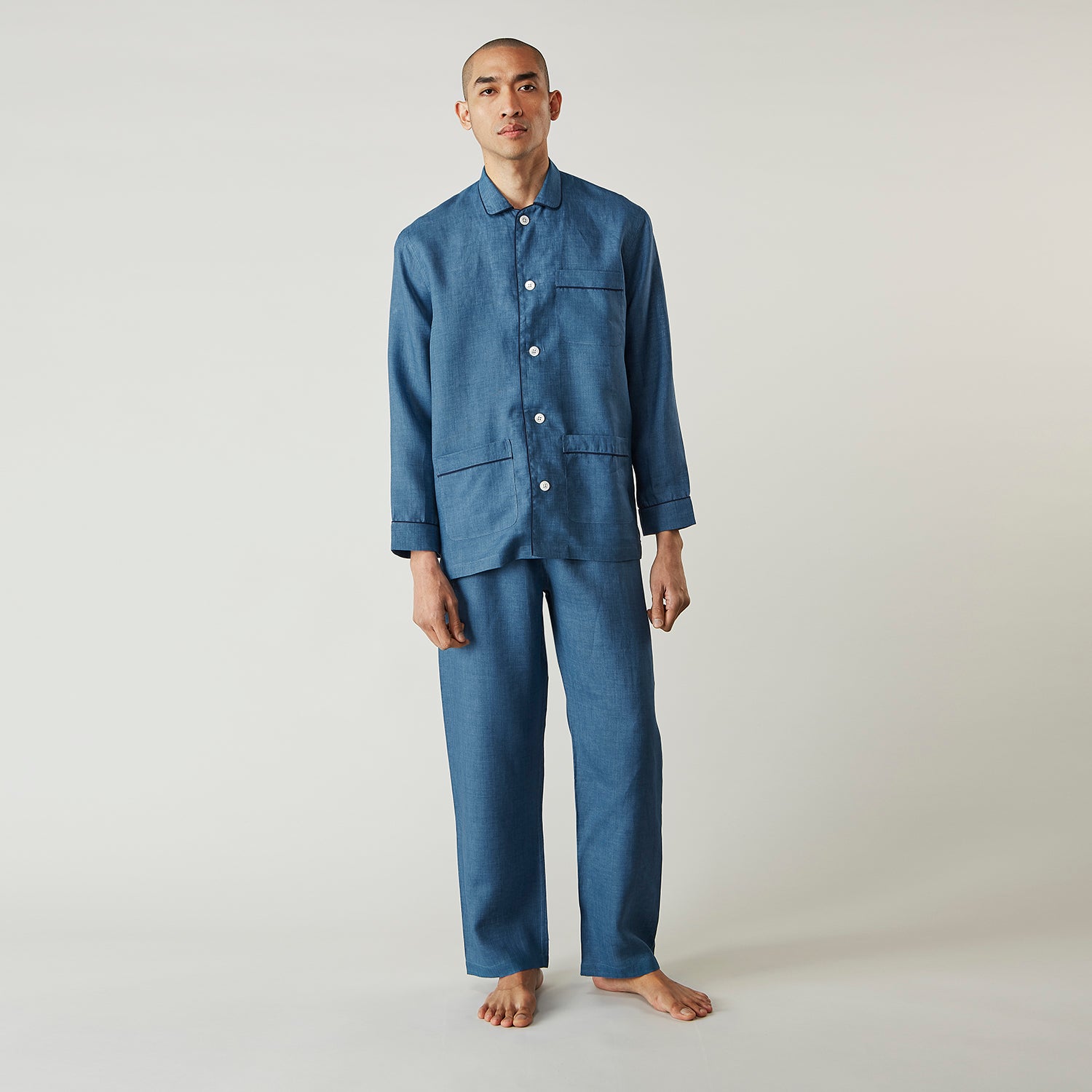 View 1 of product Teal Linen Modern Pyjama Set