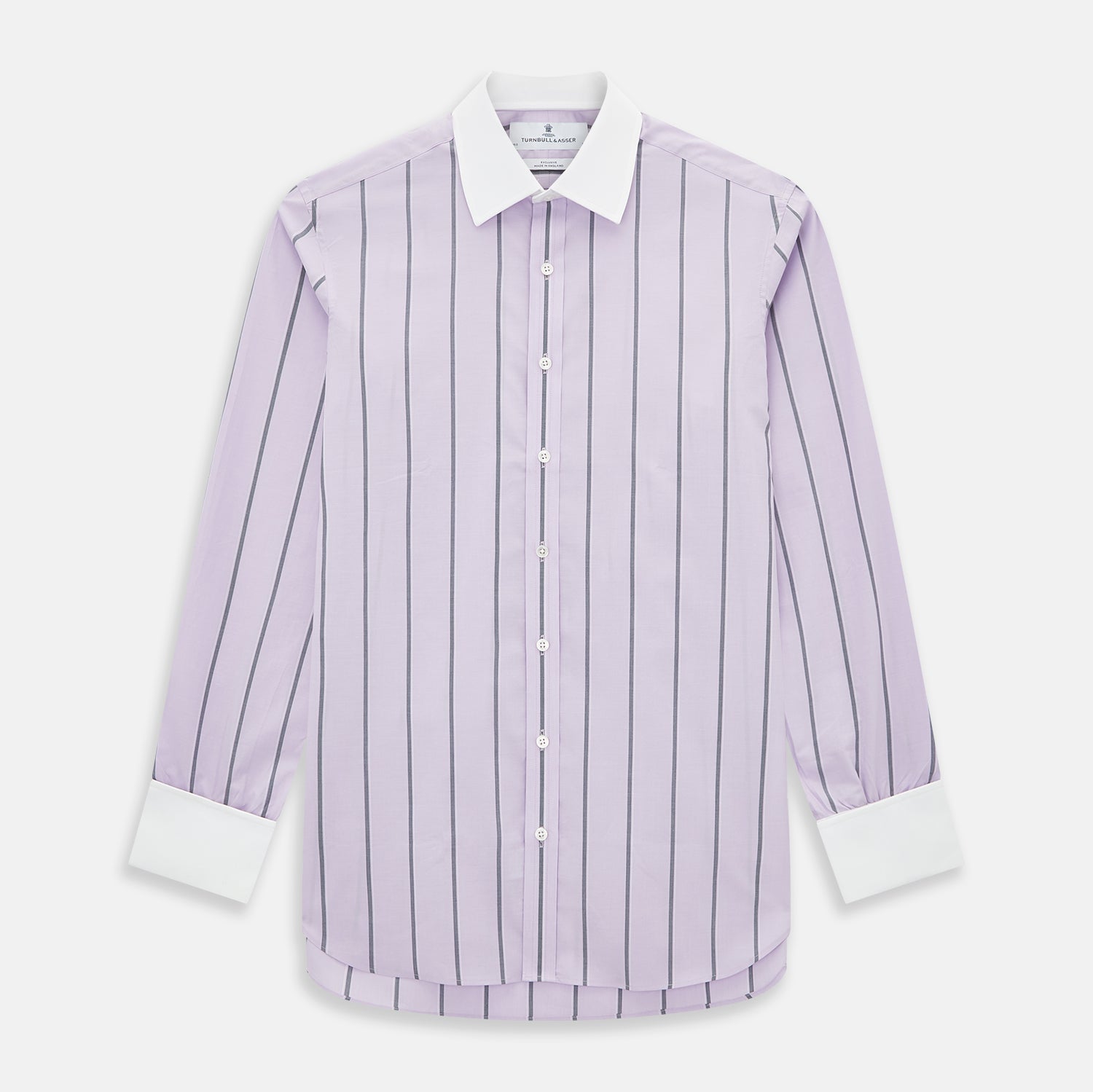 View 1 of product Lilac Track Stripe Shirt with Contrast T&A Collar and Cuffs