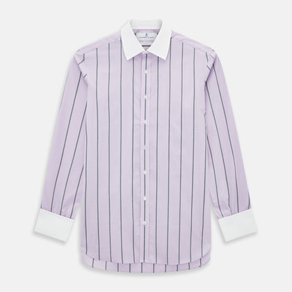 Lilac Track Stripe Shirt with Contrast T&A Collar and Cuffs