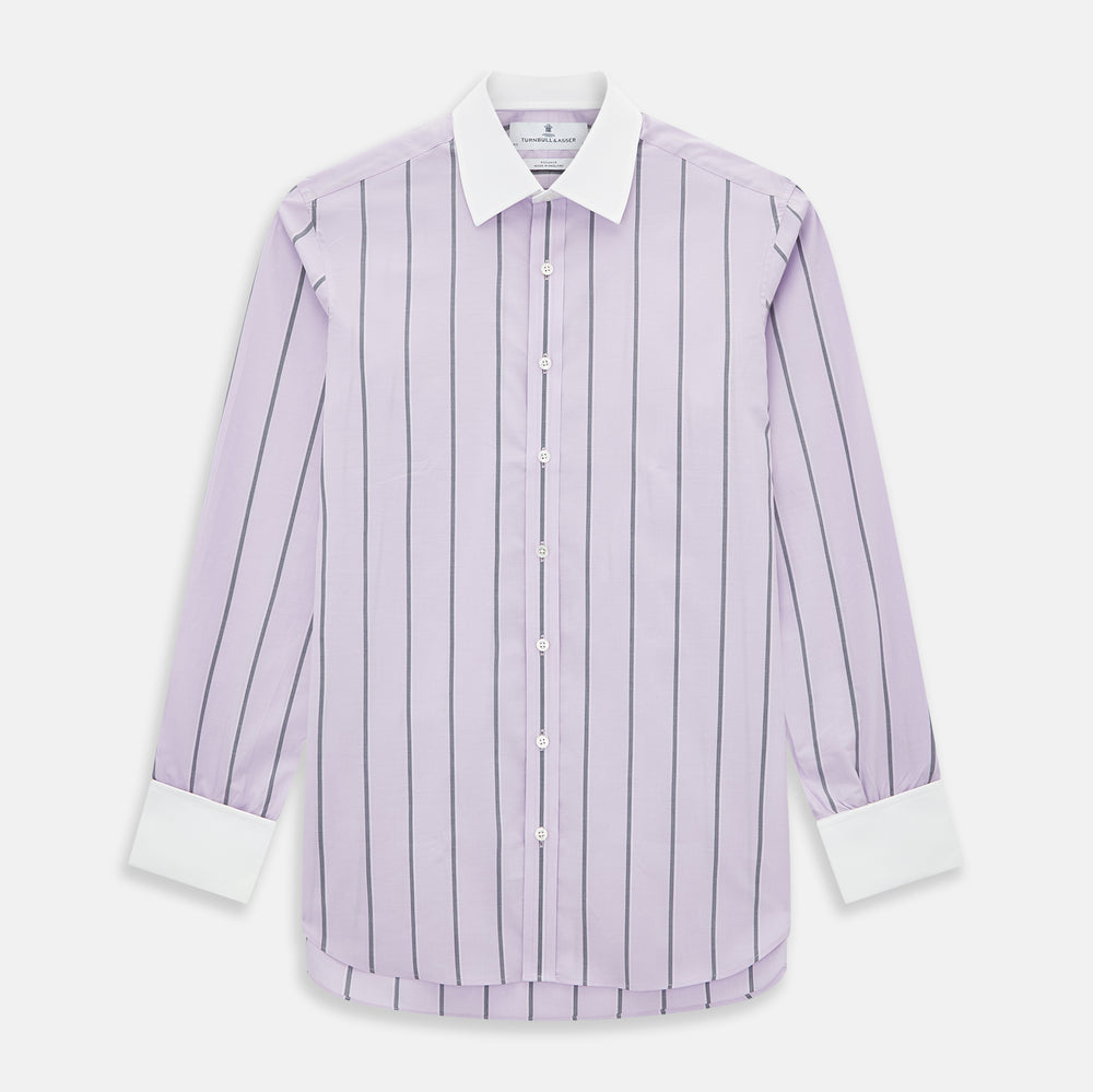 Lilac Track Stripe Shirt with Contrast T&A Collar and Cuffs