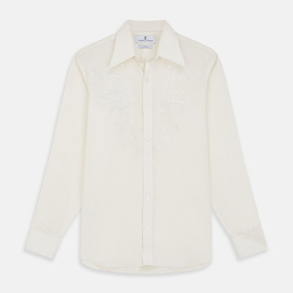 Cream Silk Long Point Embroidered Eamon Shirt Image 5
