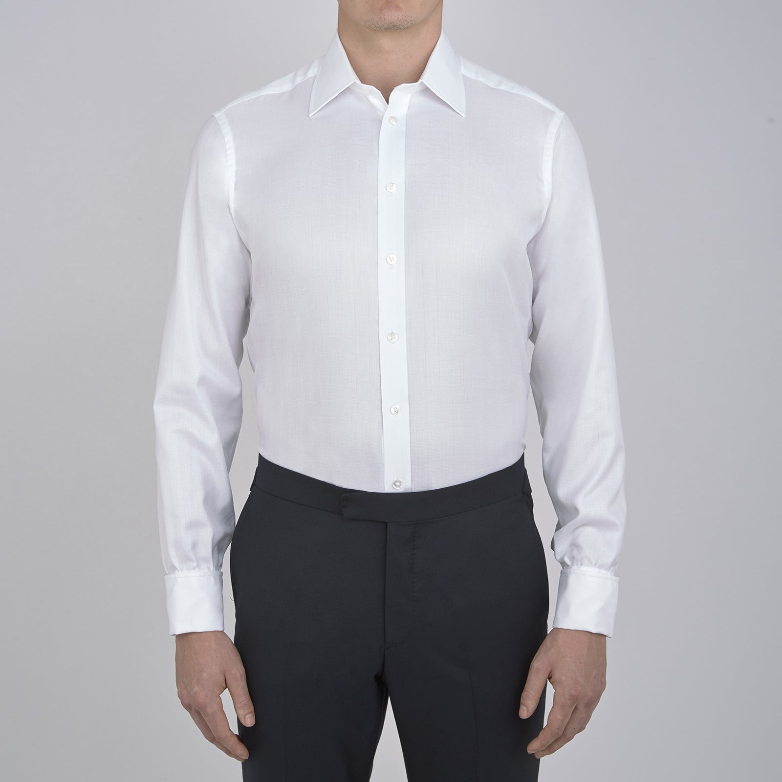 View 2 of product White Herringbone Superfine Cotton Shirt with T&A Collar and Double Cuffs