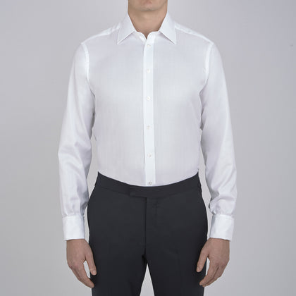 White Herringbone Superfine Cotton Shirt with T&A Collar and Double Cuffs Image 1