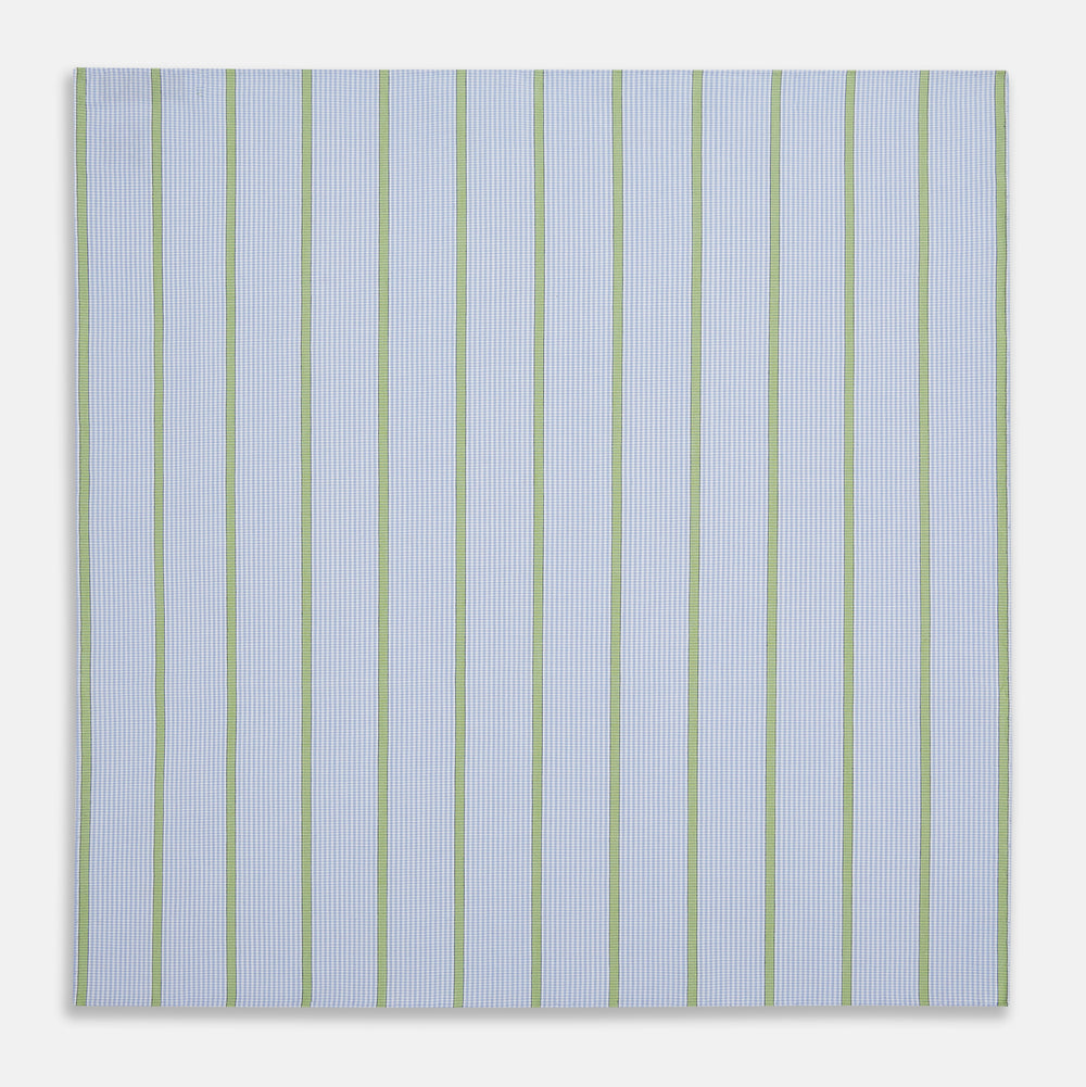 Hand Rolled Light Green Track Stripe Handkerchief