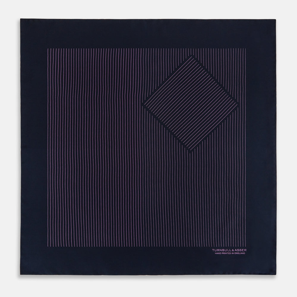 Navy and Purple Stripe Silk Pocket Square