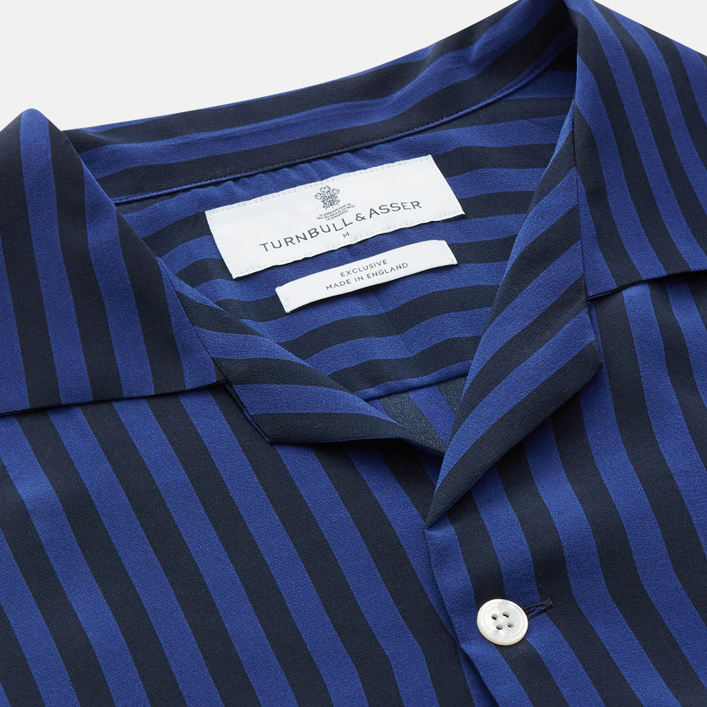 Navy and Blue Multi Stripe Silk Holiday Fit Winnington Shirt