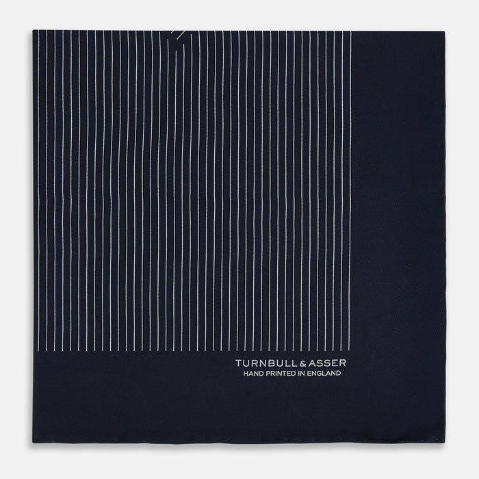 Navy and Grey Stripe Silk Pocket Square Image 2