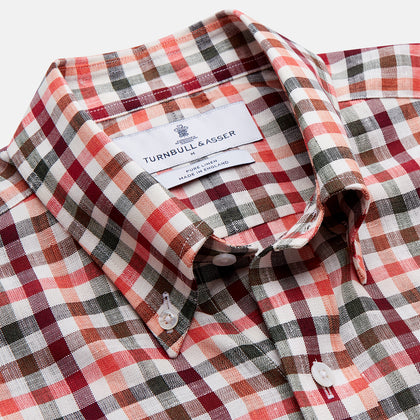 Red and Green Check Linen Blend Weekend Fit Hayne Shirt Image 1