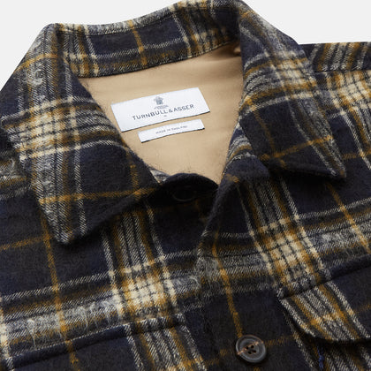 Navy and Beige Check Wool and Mohair Blend Somerset Overshirt