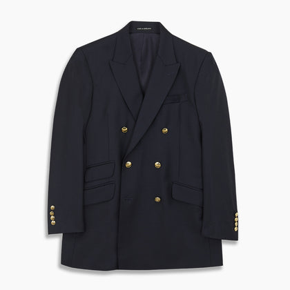 Navy Plain Wool Double Breasted Blazer Image 6