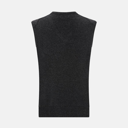 Charcoal Grey Melange V-Neck Sleeveless Cashmere Vest Image 2