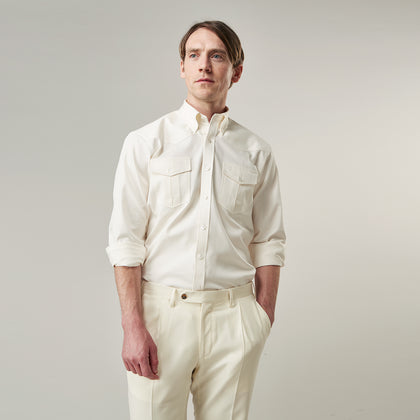 Cream Cotton Weekend Fit Western Shirt with Dorset Collar Image 3