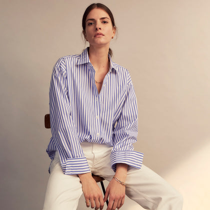 Pale Blue Candy Stripe Cotton Marlene Shirt Image 4