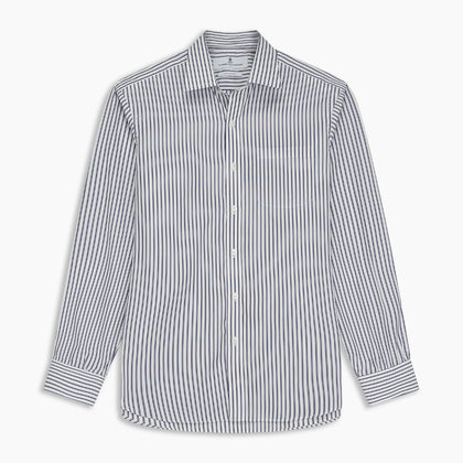 Navy Stripe Weekend Fit Shirt with Derby Collar and 1-Button Cuffs Image 4