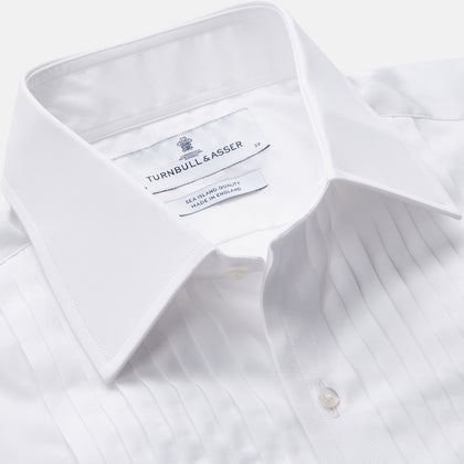 White Pleated Cotton Dress Shirt with T&A Collar and Double Cuffs Image 1