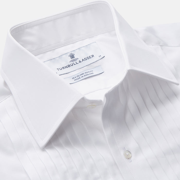 White Pleated Cotton Dress Shirt with T&A Collar and Double Cuffs Image 1