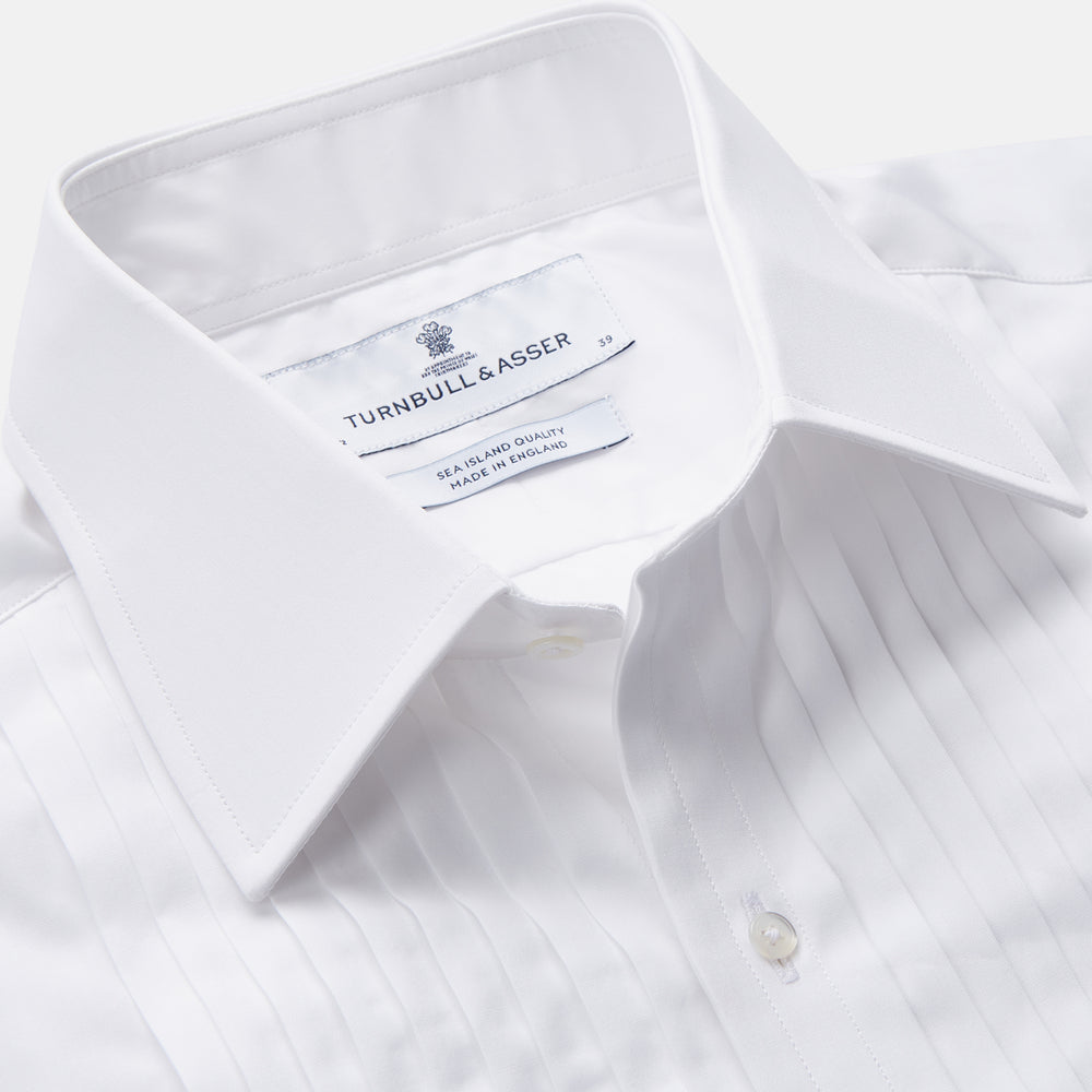 White Pleated Cotton Dress Shirt with T&A Collar and Double Cuffs