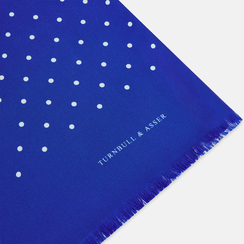 Royal Blue and White Spotted Silk Scarf