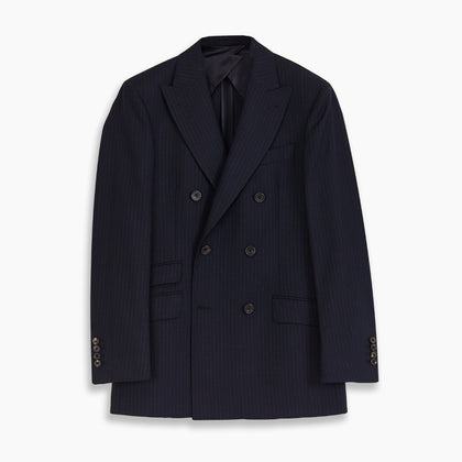Navy Wool Pinstripe Double-Breasted Jacket Image 5