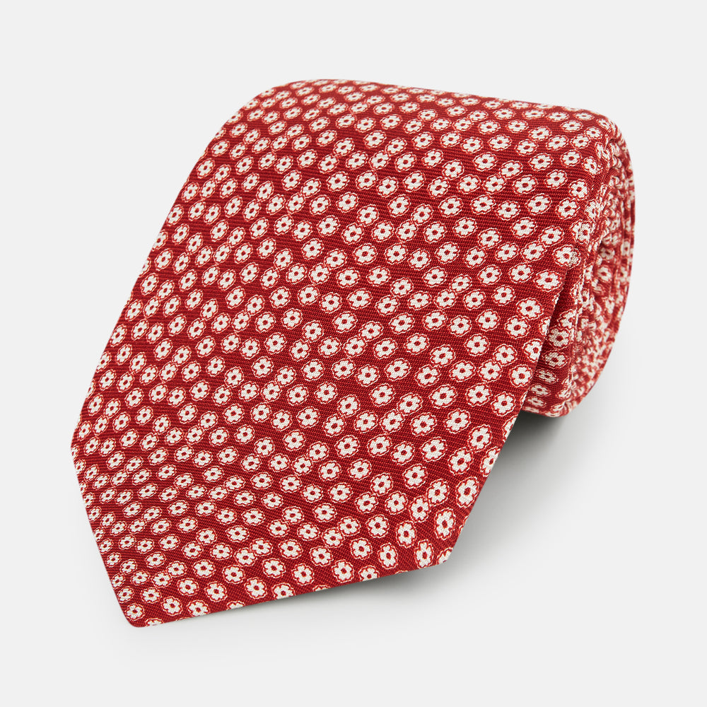 Red Flower-Patterned Printed Silk Tie