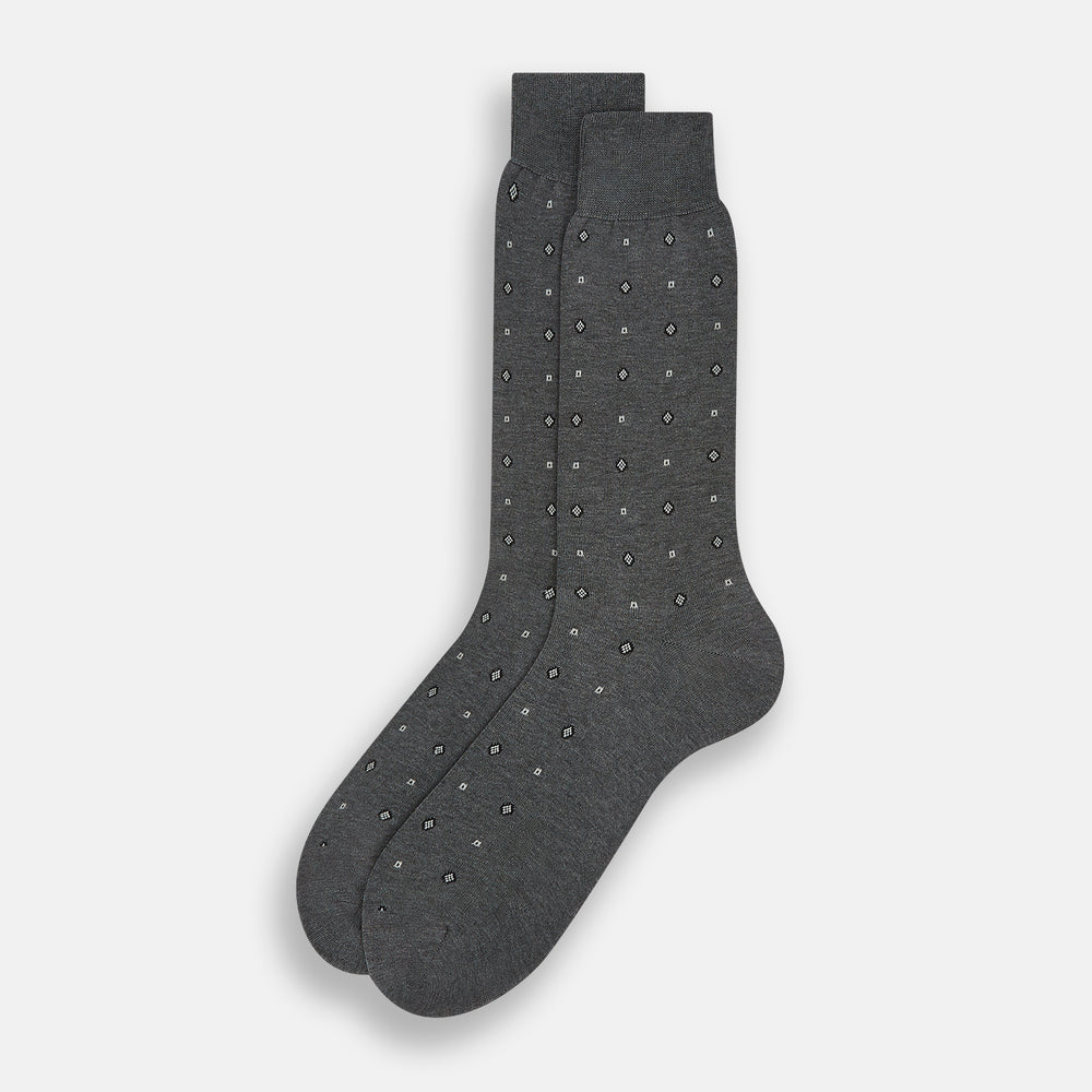 Grey Patterned Mid-Length Socks