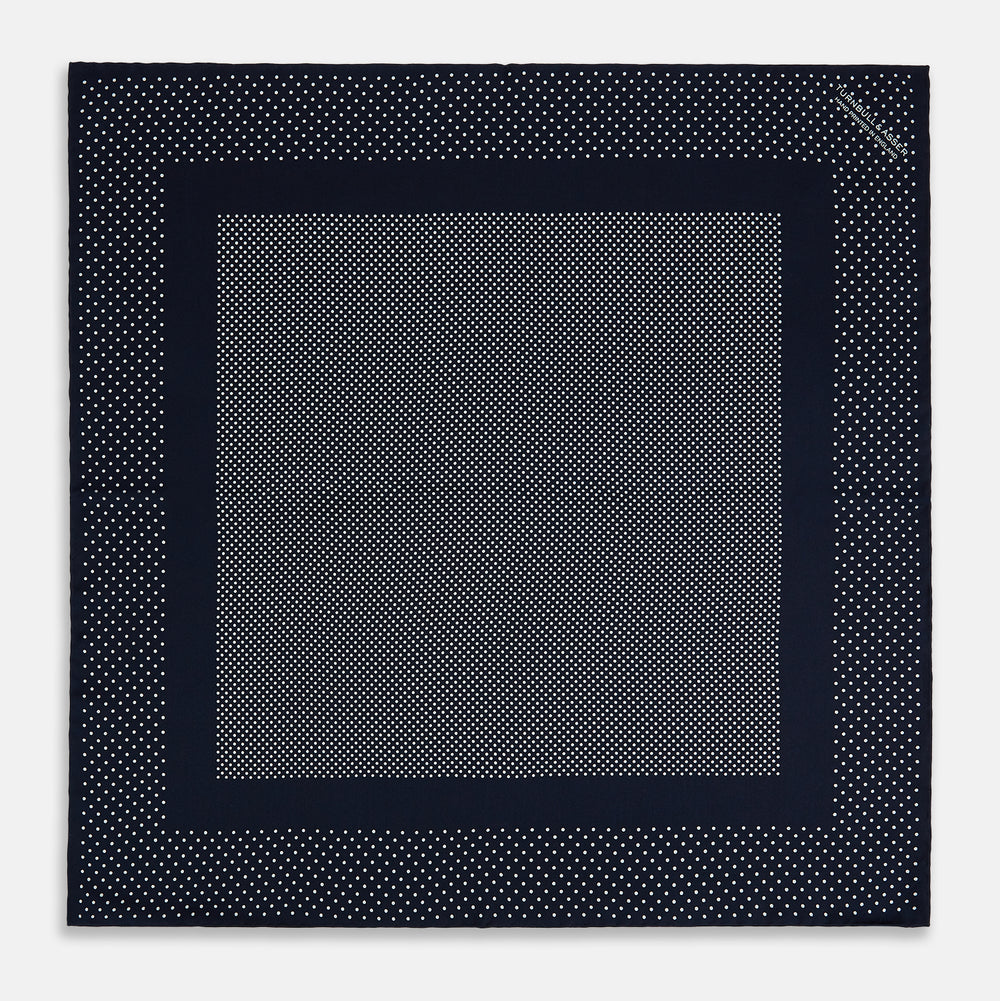 Navy and White Dot Silk Pocket Square