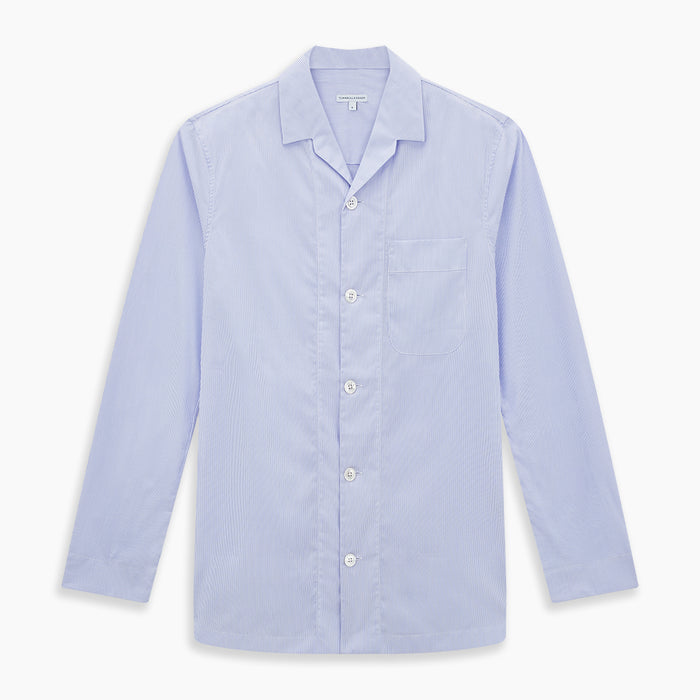 Pale Blue Hairline Stripe Pyjama Shirt Image 6