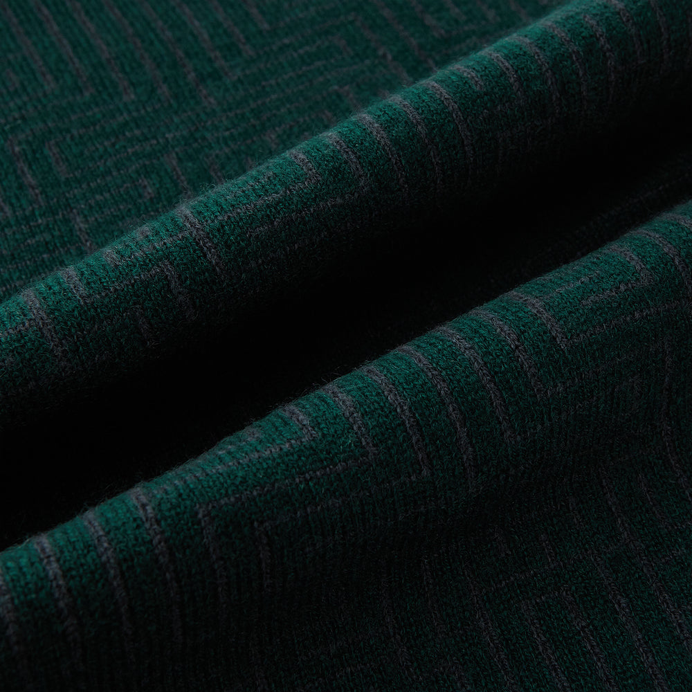 Forest Green and Charcoal Fretwork Cashmere Knitted Scarf