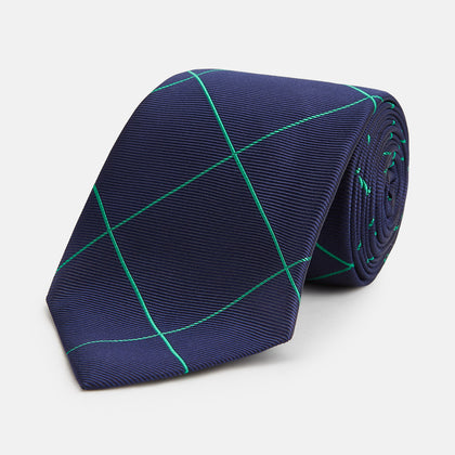 Green and Navy Window Pane Silk Tie