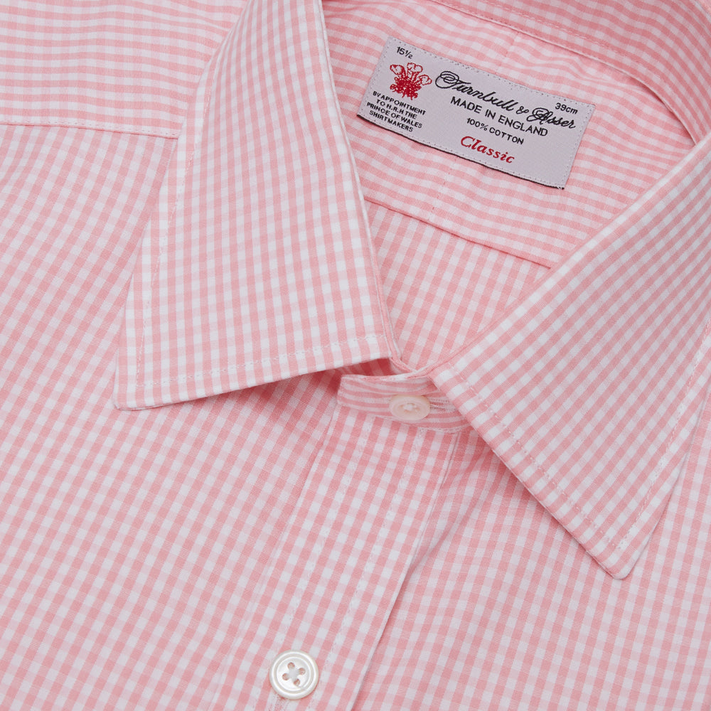 Light Pink Gingham Check Shirt with T&amp;A Collar and 3-Button Cuffs