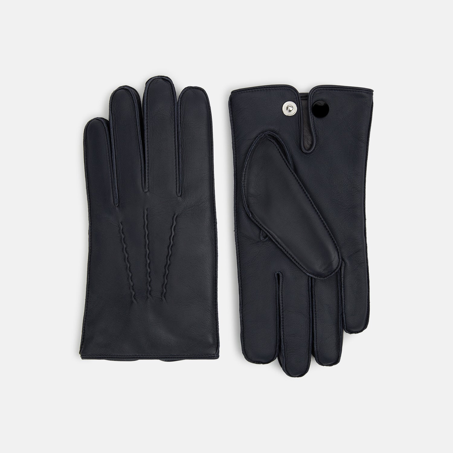 View 1 of product Navy/Grey Fur-Lined Hairsheep Leather Touchscreen Gloves