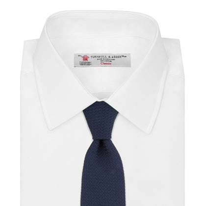 Navy Plain Woven Grenadine Silk Tie Image 1