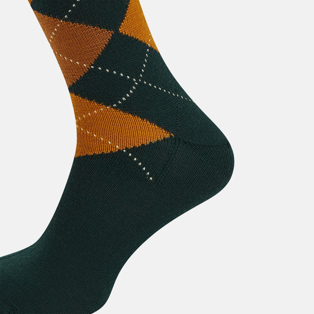 Forest Green Wool Check Mid-Length Socks