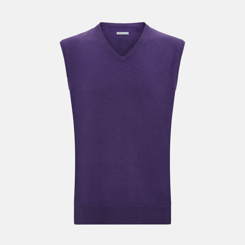 Purple Cashmere V-Neck Vest – Turnbull Asser - Main Image