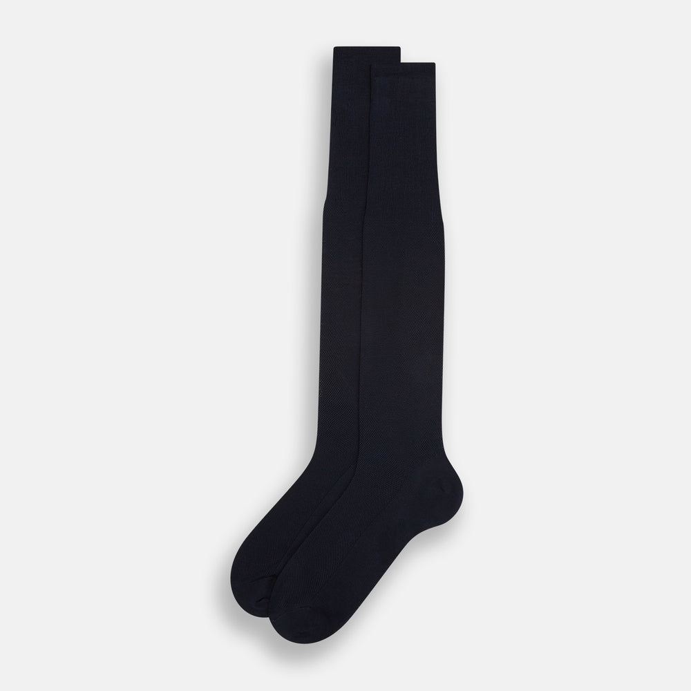Navy Micro Knit Long Socks