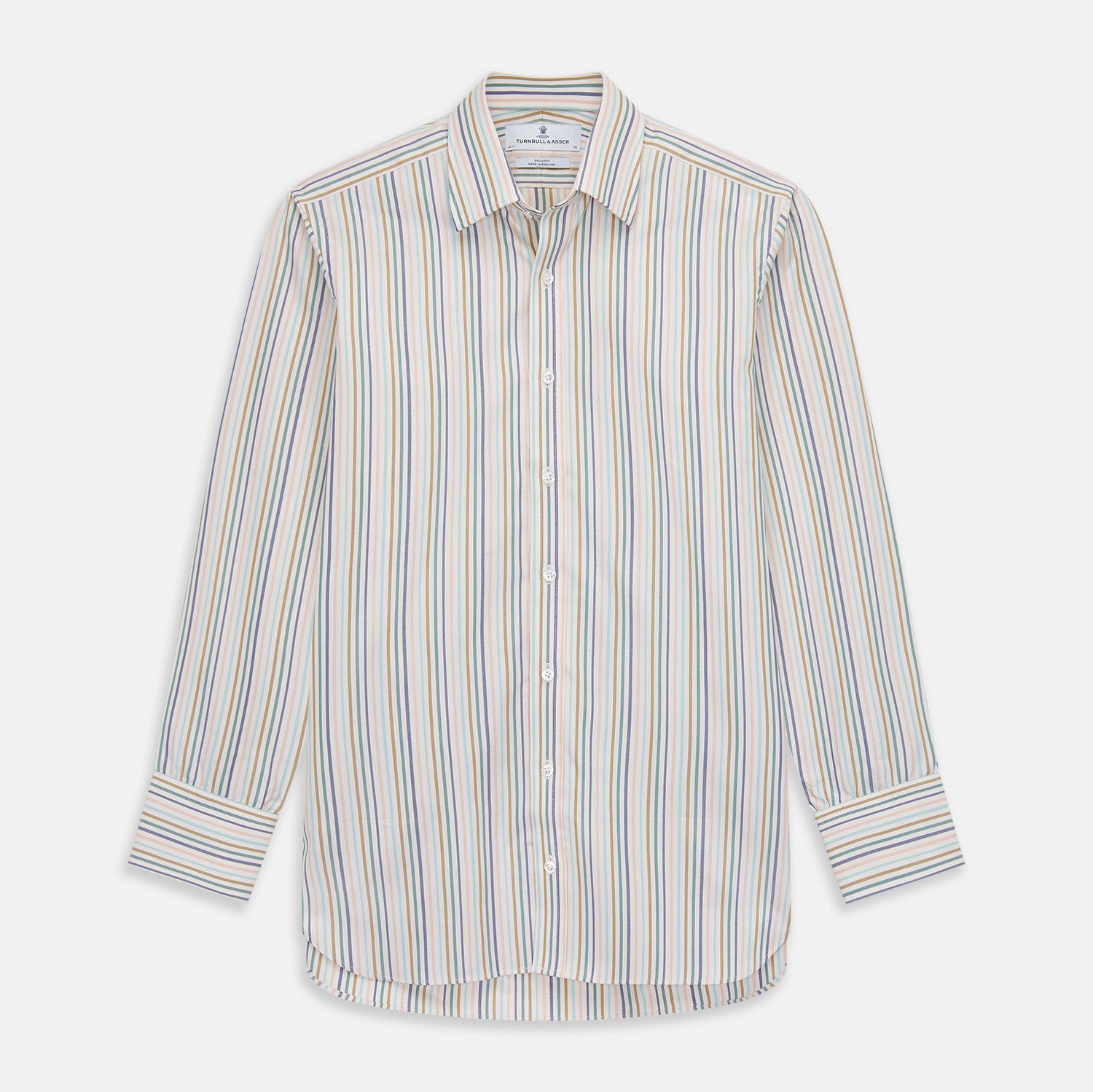 View 1 of product Green Multi Stripe Regular Fit Shirt with T&A Collar and 3 Button Cuffs