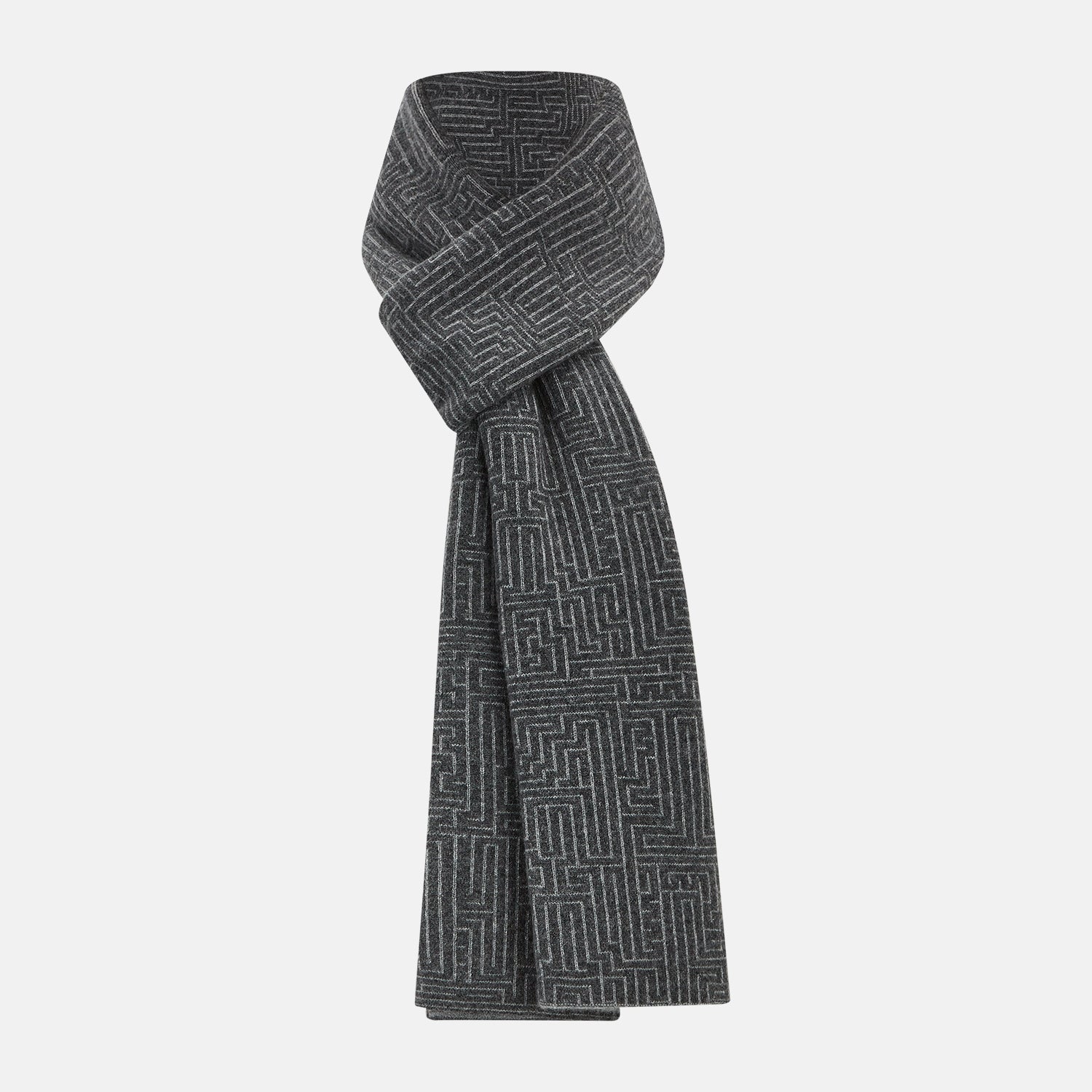 View 1 of product Grey Fretwork Cashmere Knitted Scarf
