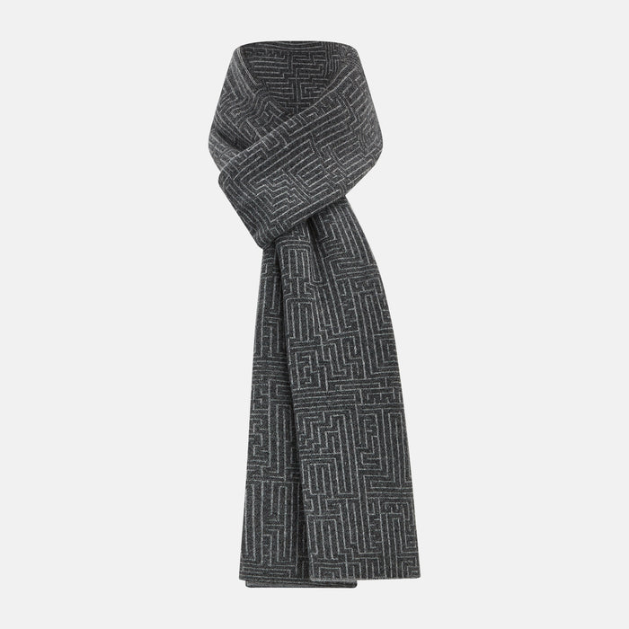 Grey Fretwork Cashmere Knitted Scarf