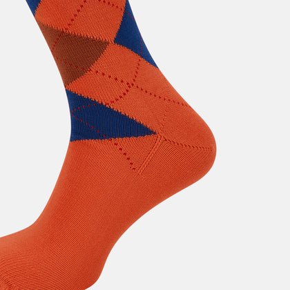 Royal Blue and Orange Patterned Mid-Length Socks Image 3